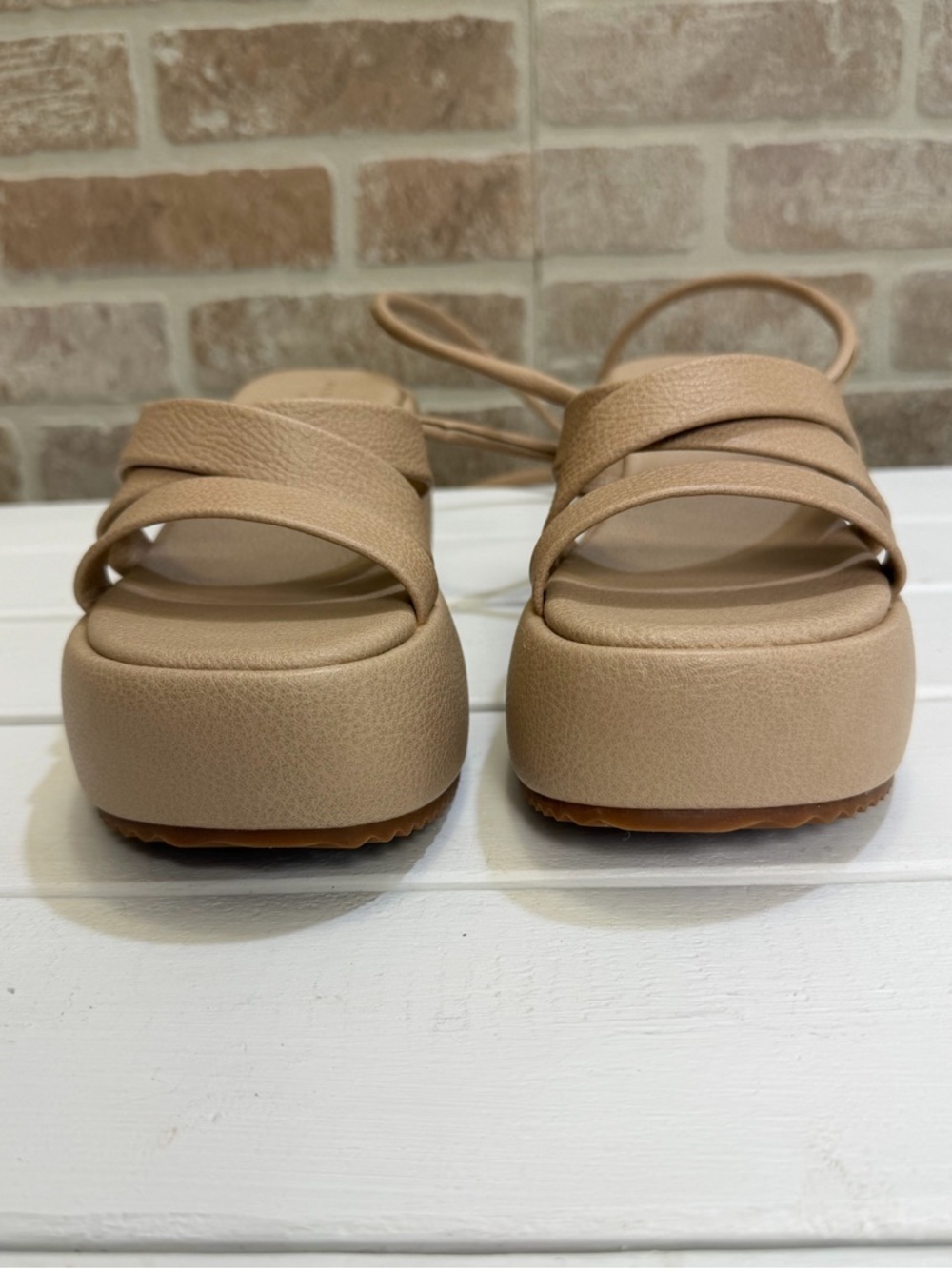Altar’d State Women’s Nude Platform Ankle Wrap Sandals Size 6 Graduation Summer - Picture 3 of 11
